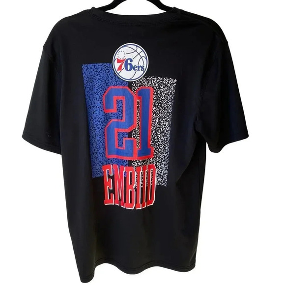 NBA Philadelphia 76Ers Joel Embiid 21 Black Shirt Jersey Football Team Mens Sz M - Picture 1 of 6